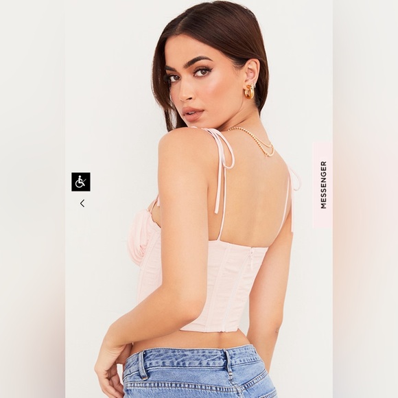 House of Cb     WILLOW
BABY PINK CHIFFON GATHERED BUST CROPPED CORSET - - Picture 5 of 13